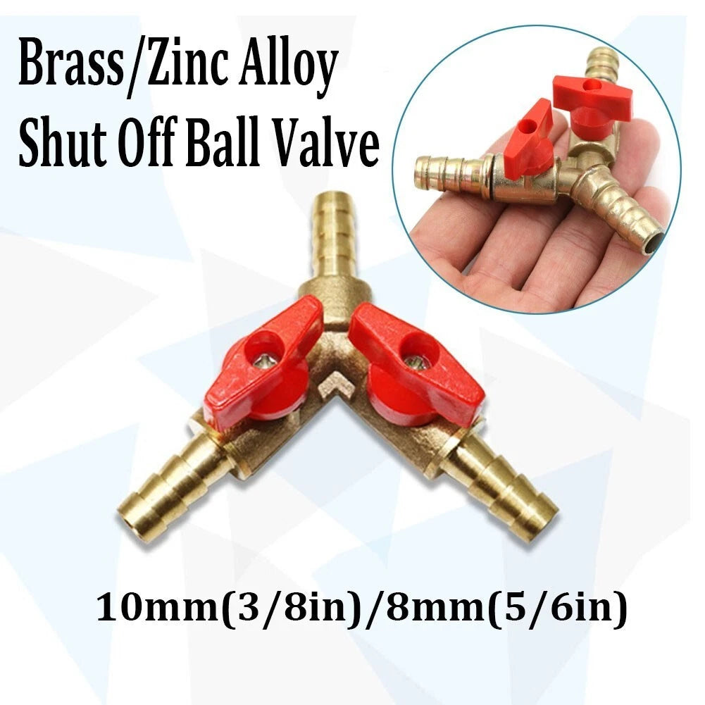 5/16 Brass Y 3 Way Shut Off Ball Valve Fitting Hose Barb Fuel Gas Tee