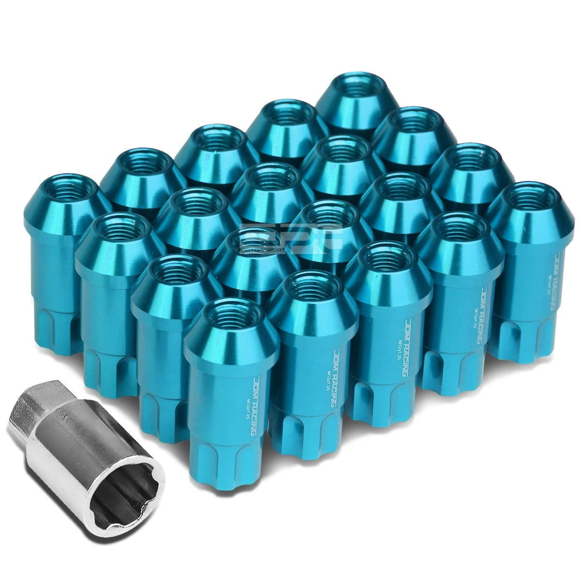 20 Open End M12x1.25 50mm Tall 25mm Od Sky Blue Aluminum Jdm Lug