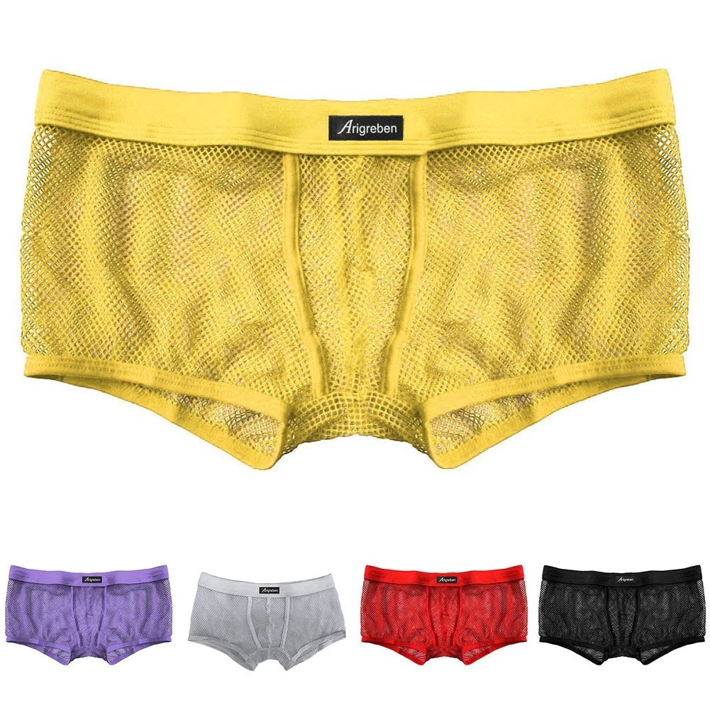 Mens Breathable Mesh Boxer Briefs Underwear With Pouch For