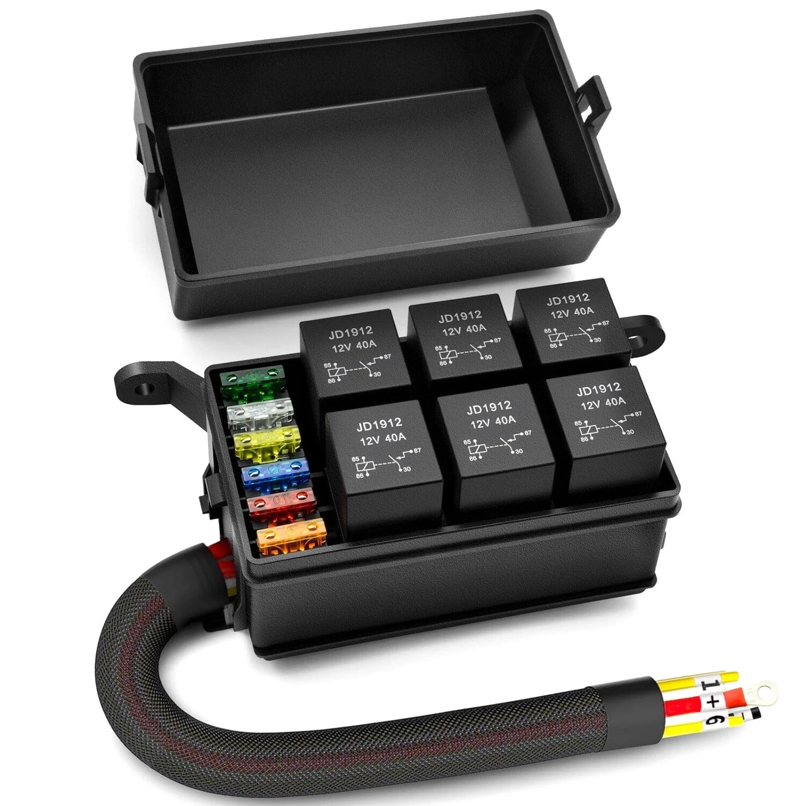 12V 6 Way Pre-wired Relay Fuse Box With 4-pin Relays And Ato/atc