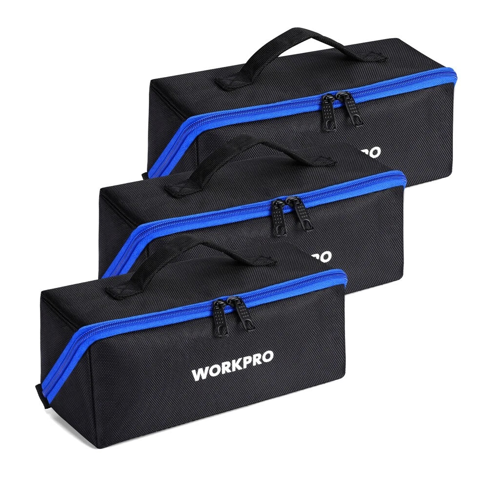 WORKPRO 10" Wide Mouth Heavy Duty Tool Bag 3PCS Tool Storage Bag Zipper Tote Bag