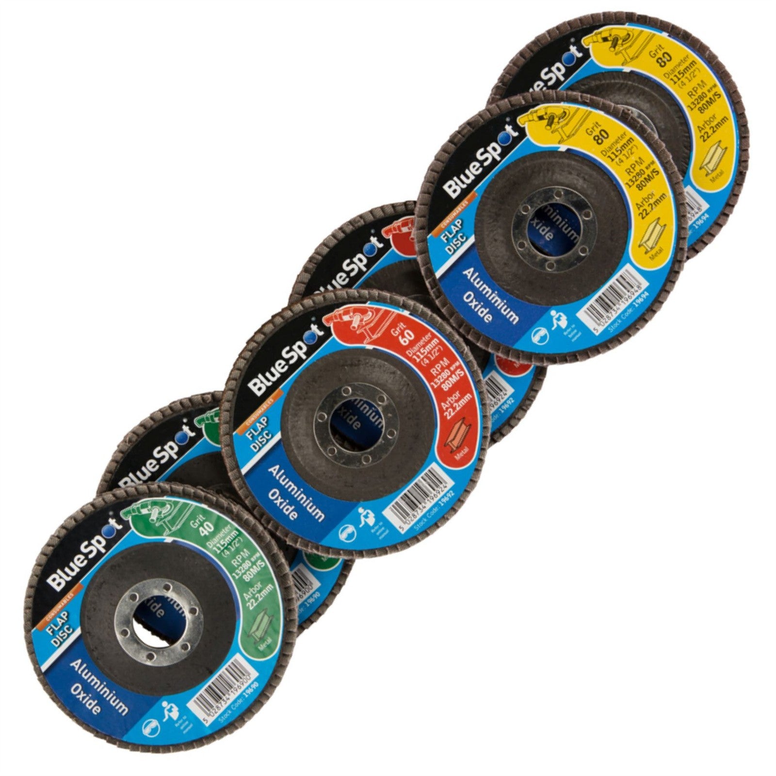 Blue Spot 40, 60 & 80 Grit Aluminium Oxide Flap Disc - 6 Discs by Blue Spot