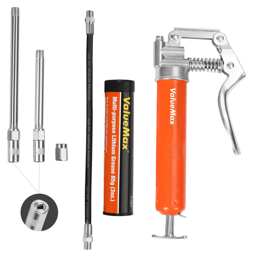 Mini Grease Gun Kit 3500 PSI 3OZ Grease 5''&3" Extension Tube 12''