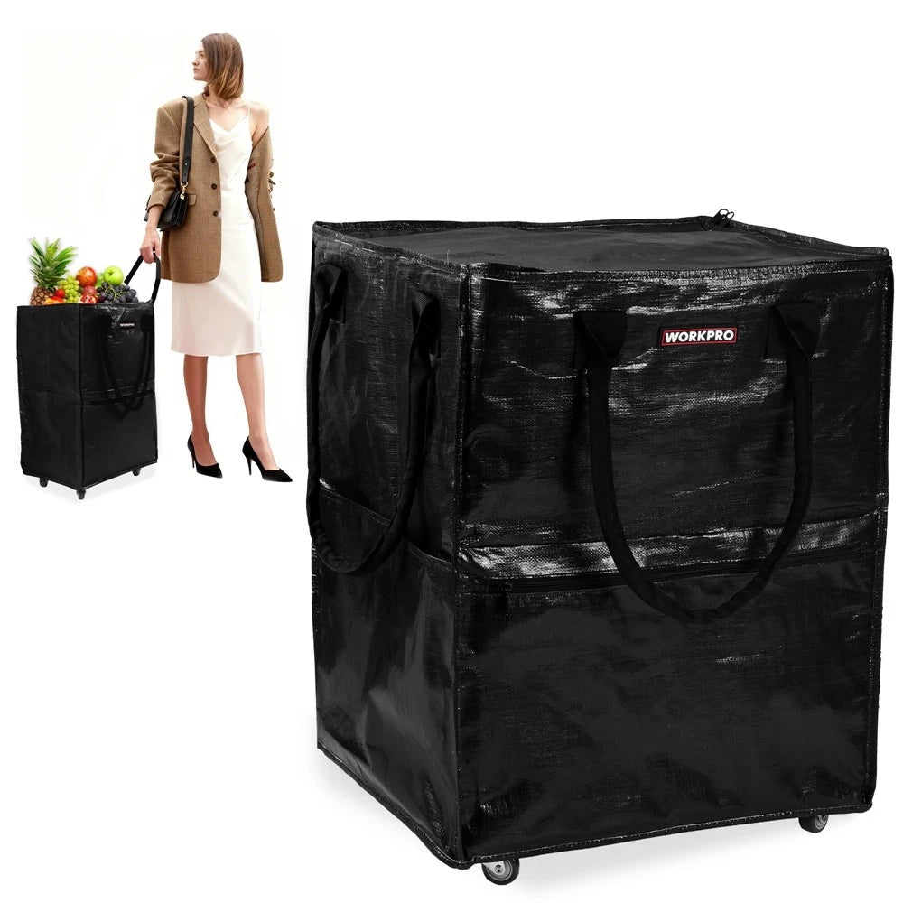 Workpro 36-gallon Large Rolling Grocery Bag Tote 5 Wheels Dual Carry
