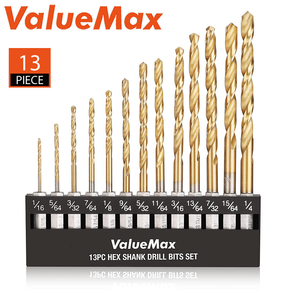 ValueMax 13PC Drill Bit Set Hex Shank Impact Drill Bit Titanium Coated