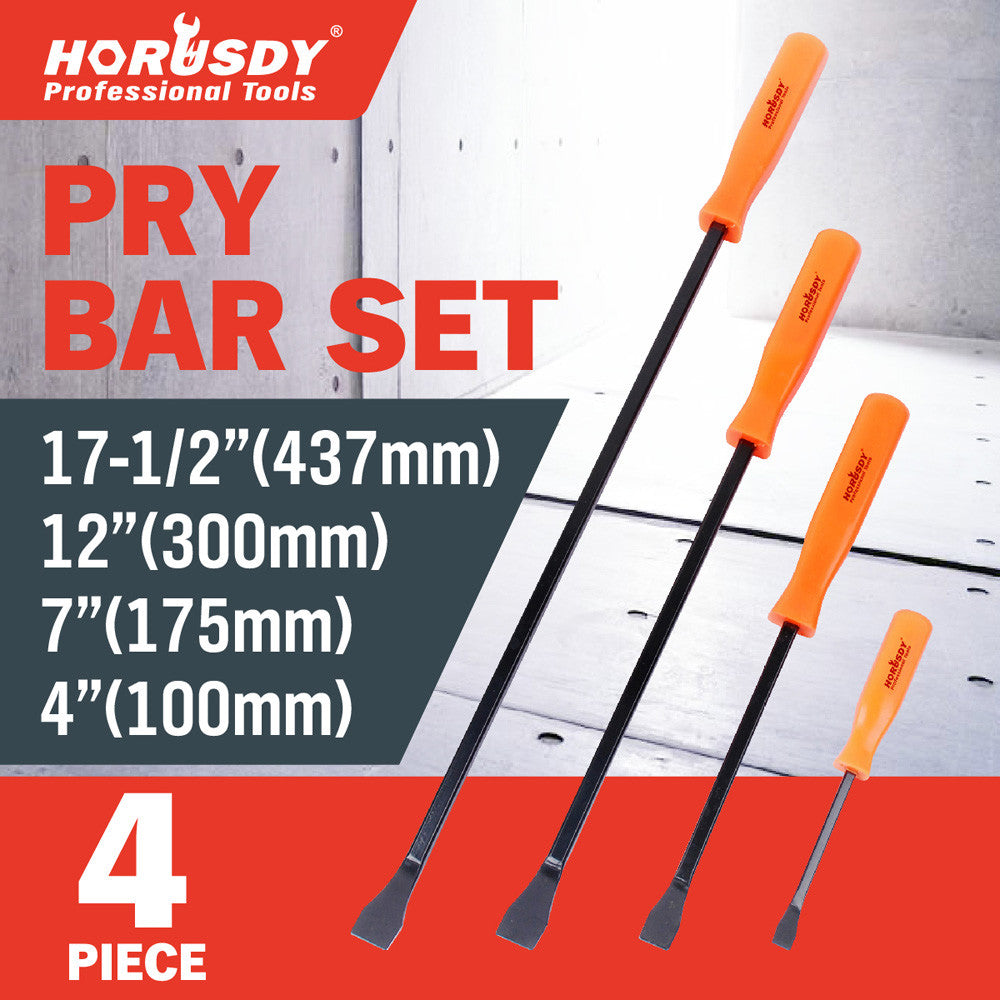 4PC Mechanics Pry Bar Set Neon Handle Heavy Duty 4" 7" 12" 17 1/2" New