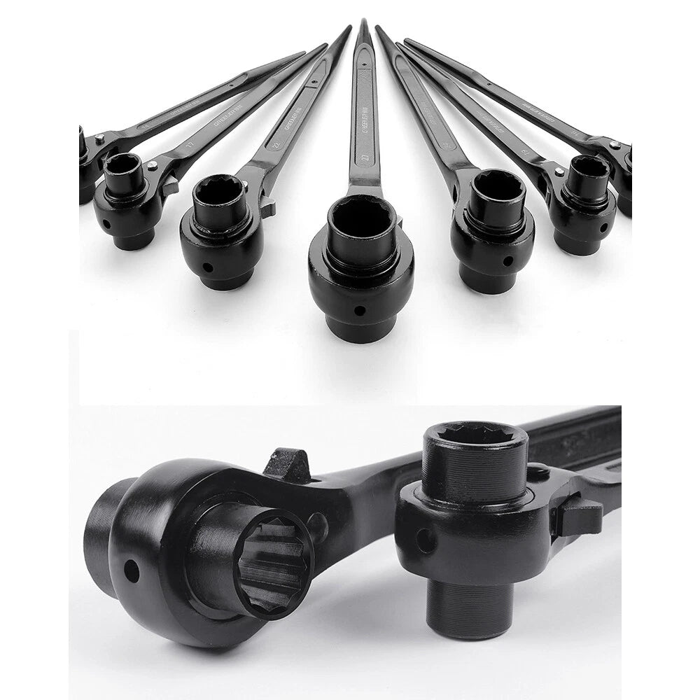 Dual Socket Wrench Ratchet Spanner Handle For Aligning Bolt Spud