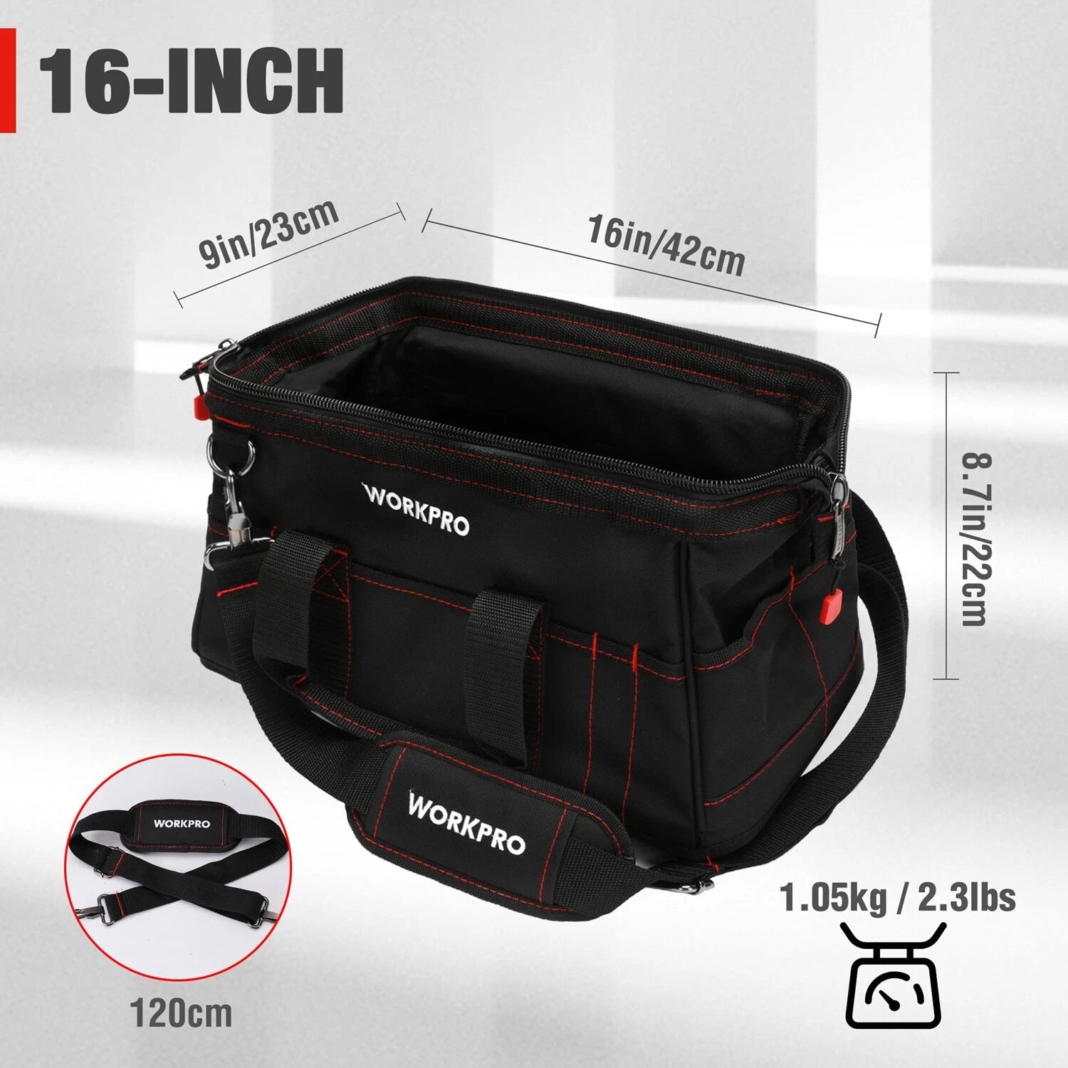 Workpro 16 Inch Close Top Wide Mouth Tool Storage Bag W/water Proof