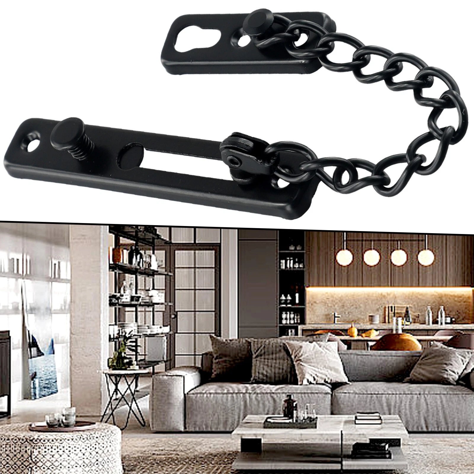 Black Door Guard Restrictor Security Catch Strong Safety Lock Chain
