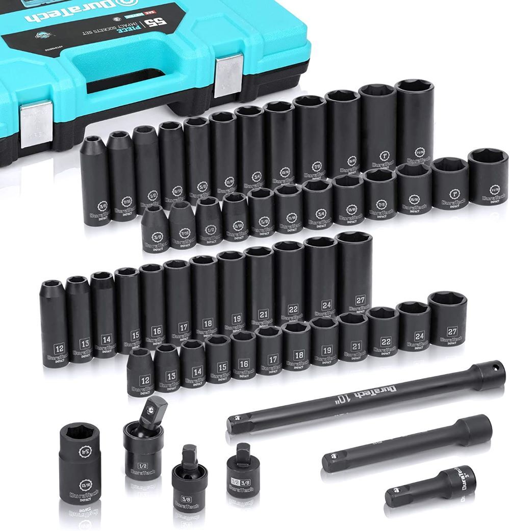 DURATECH 55-PC Socket Set 1/2''&6 Point Impact Socket Set 7 Accessories included