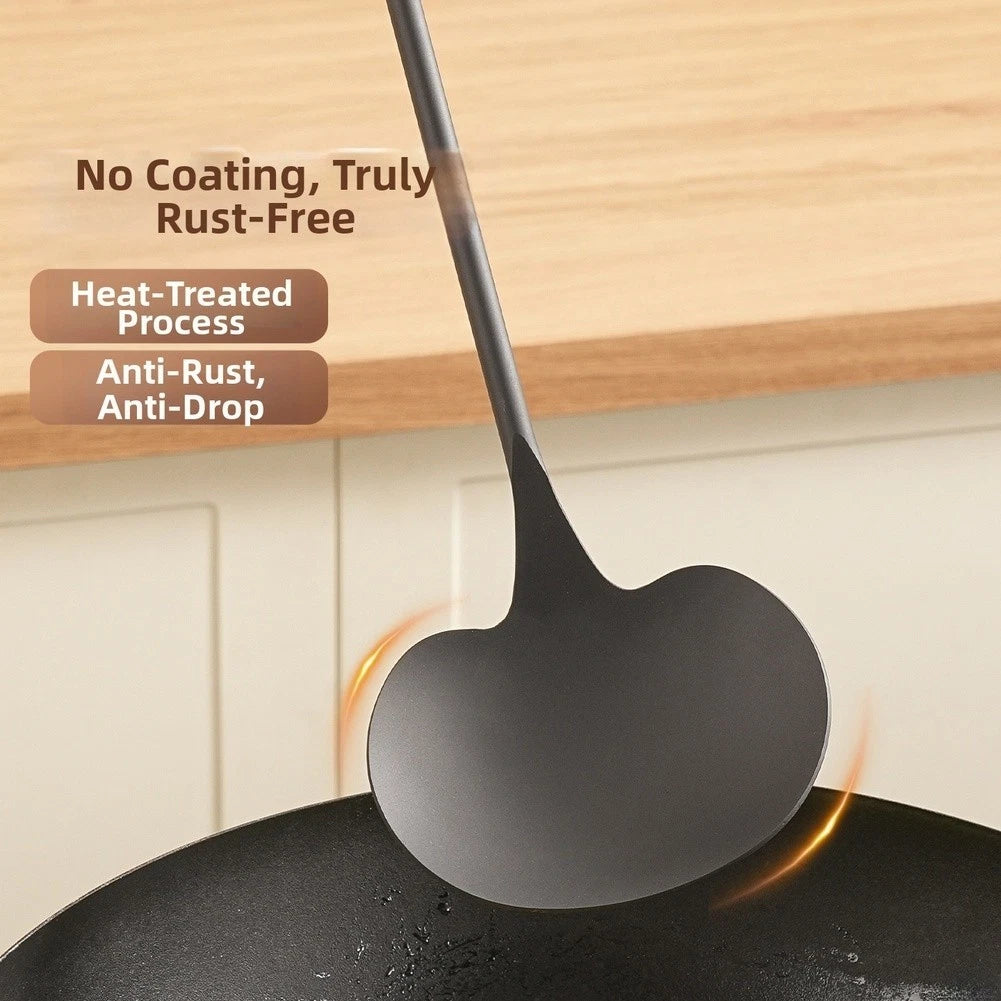 Nitrified Finish Iron Wok Spatula With Comfortable Mushroom Shaped