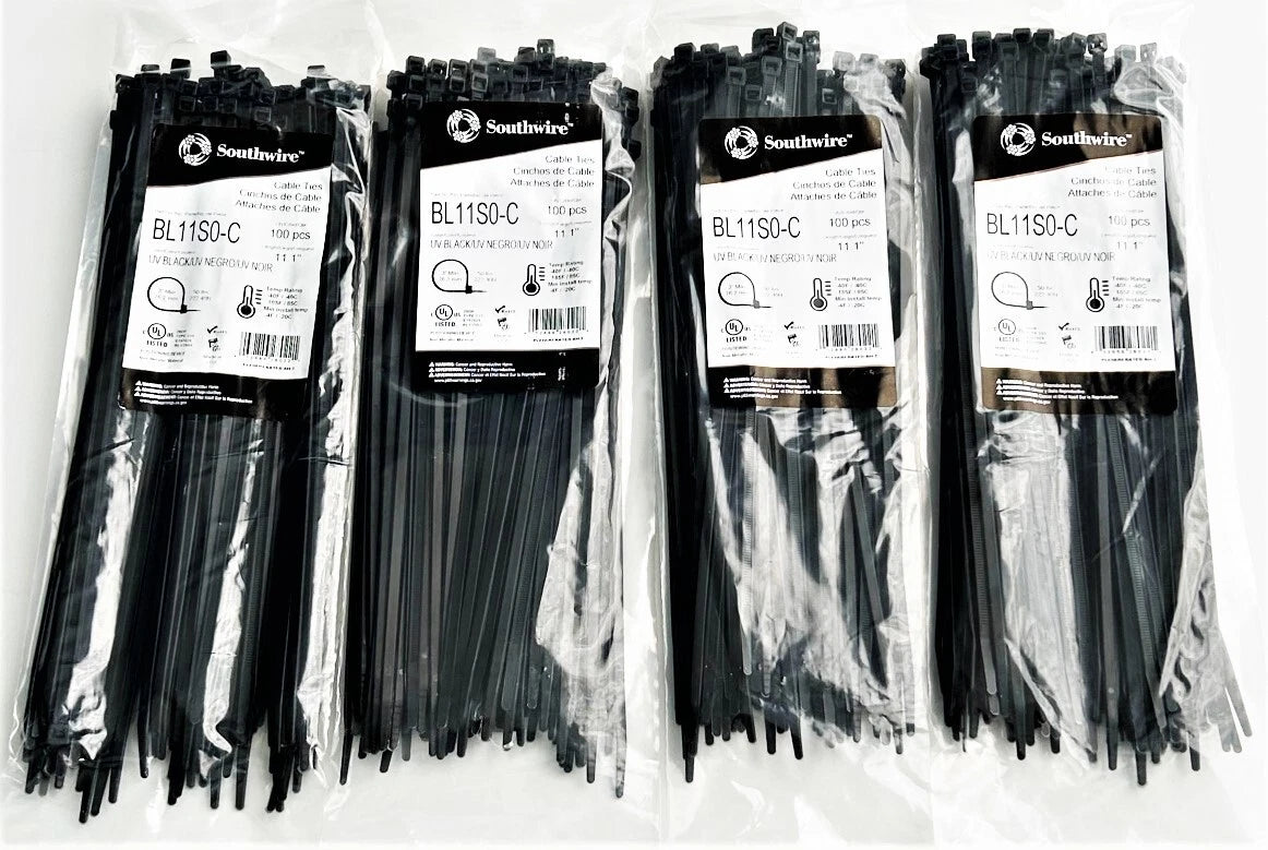 400 SOUTHWIRE 11" UV BLACK NYLON WIRE CABLE ZIP TIES 50LB USA MADE #BL11S0-C