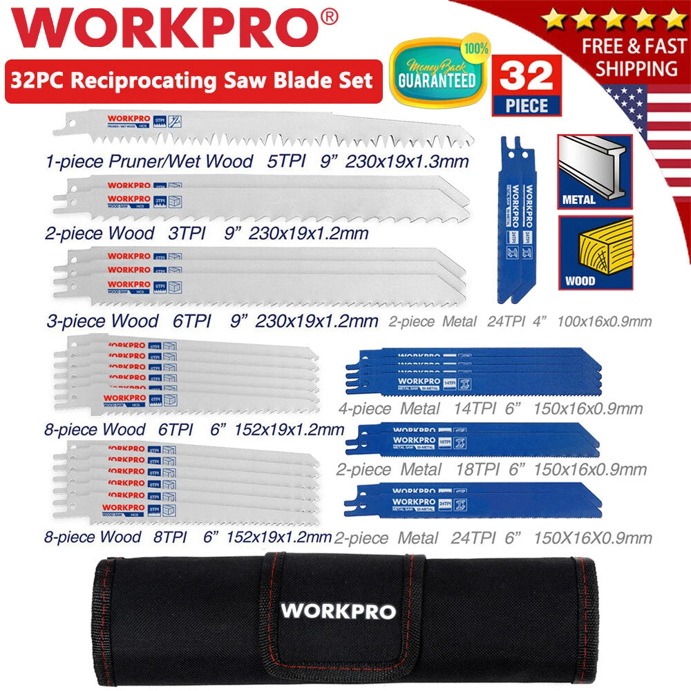 Workpro Reciprocating Saw Blade Set Metal Wood Cutting Pruning Saw
