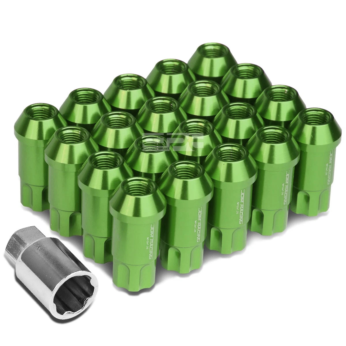 Open End M12x1.5 50mm Tall 25mm Od Green Aluminum Jdm Lug Nuts+lock