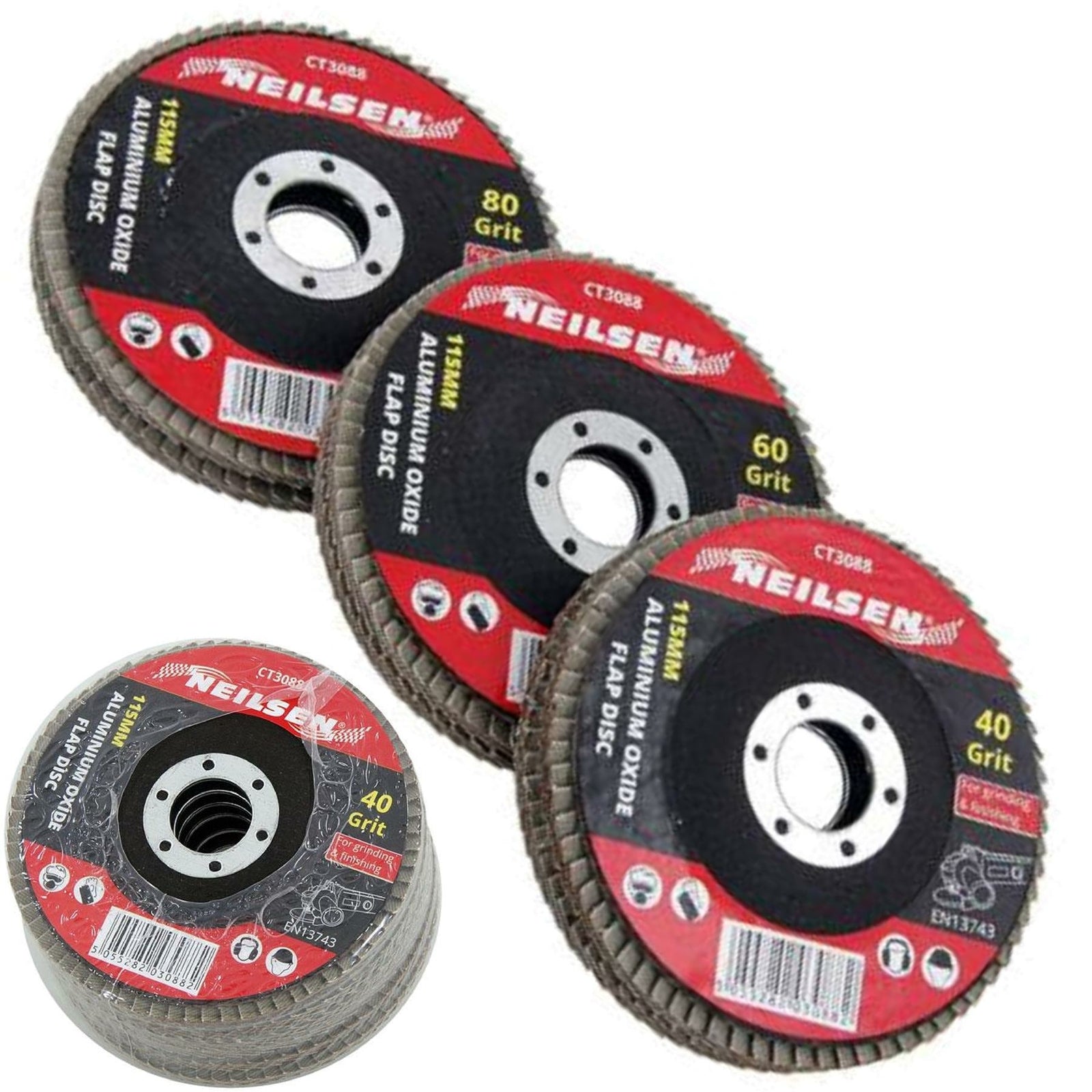 Neilsen 6pc Sanding Aluminium Oxide Flap Disc Set Angle Grinder 40 60 80 GritOpe