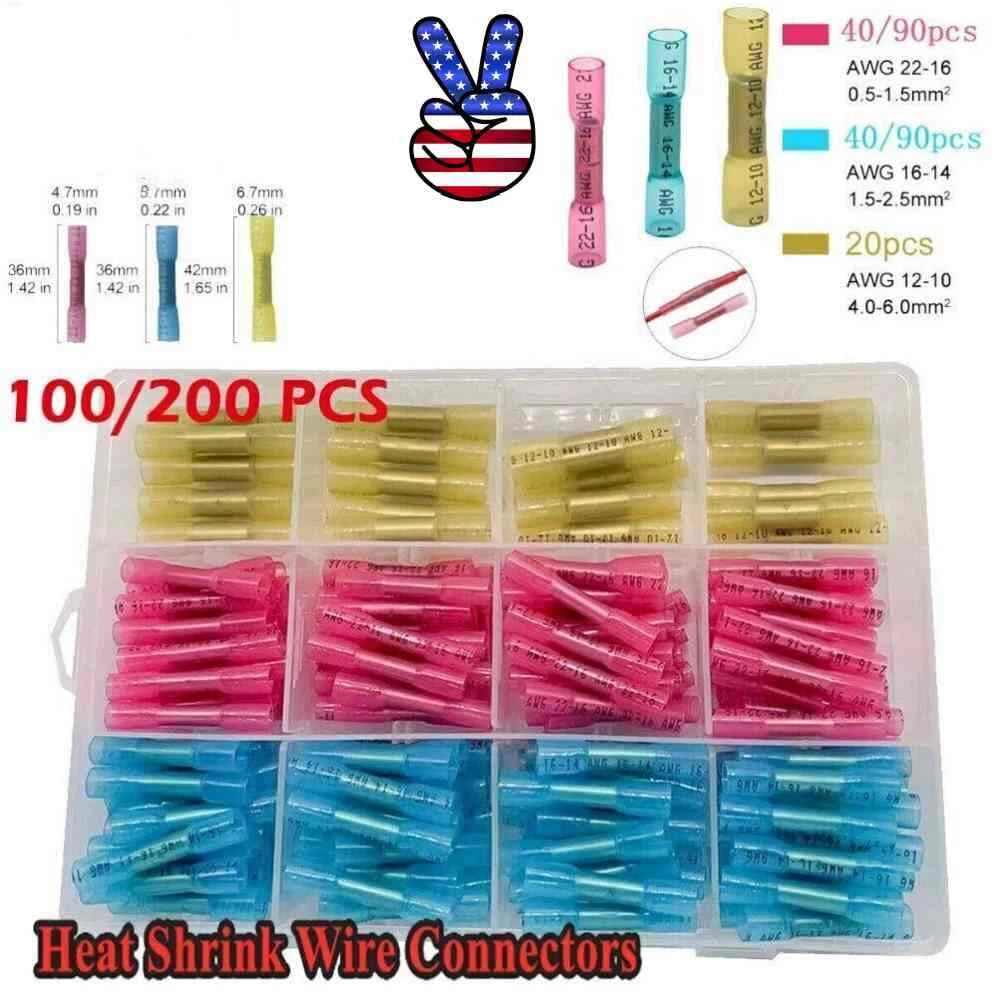 200/ 22-10 Heat Shrink Butt Wire Splice Connectors Seal Crimp