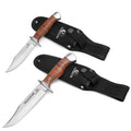 2-Pack Bowie Knife Full-Tang Hunting Fixed Blade Knife Leather Handle