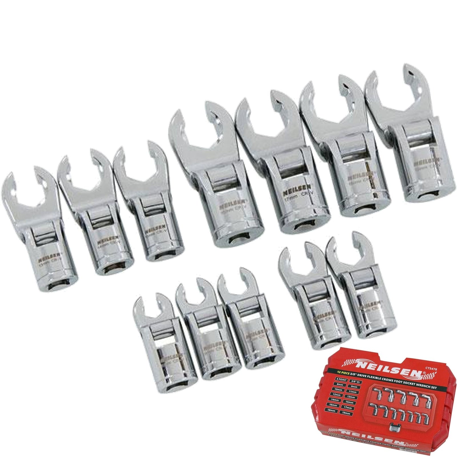 Neilsen 12pc Crows Foot Socket Wrench Spanner Set - 3/8" Metric by Neilsen