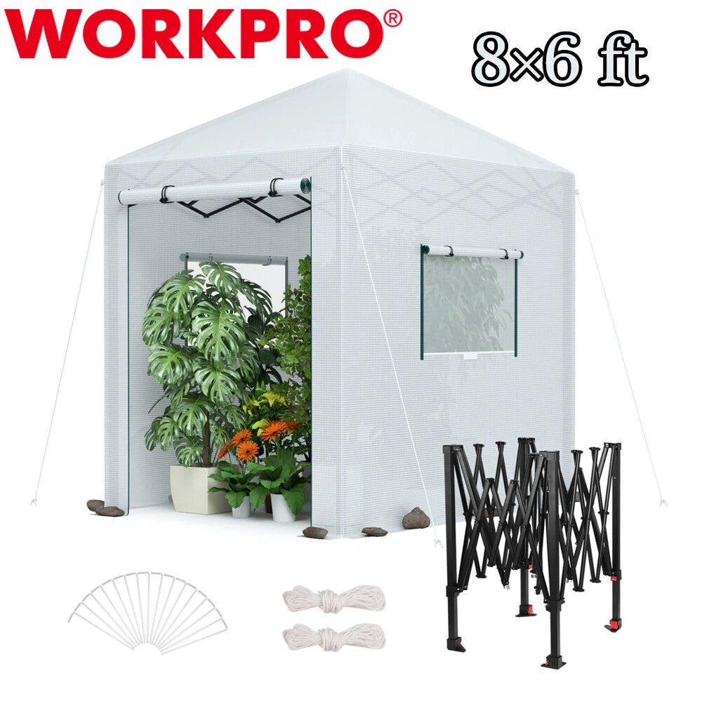 Workpro 8'x6' Walk-in Greenhouse Instant Pop-up Heavy Duty Gardening