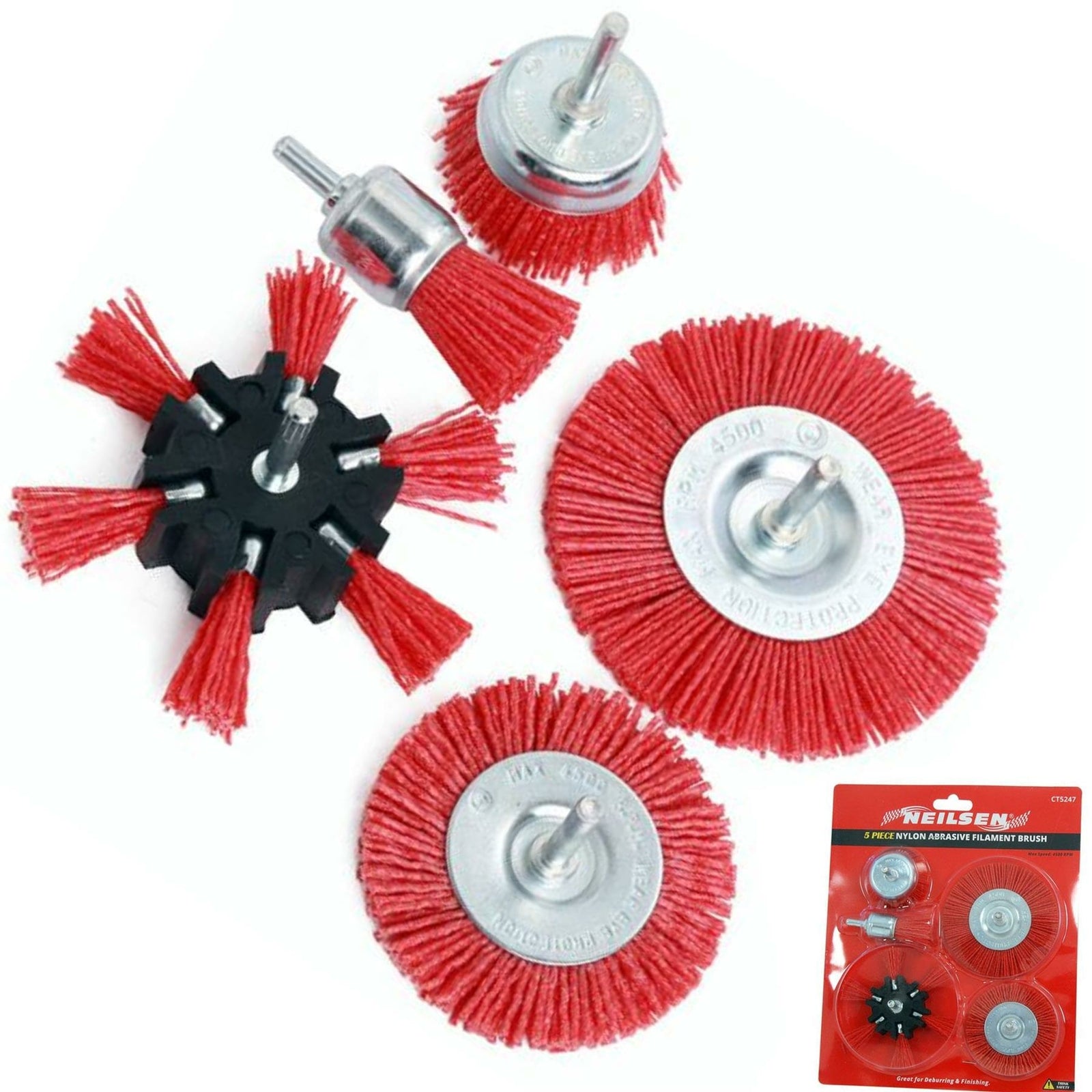 Neilsen Nylon Abrasive Filament Brush Drill Set Rust Paint Remover Wood MetalOpe
