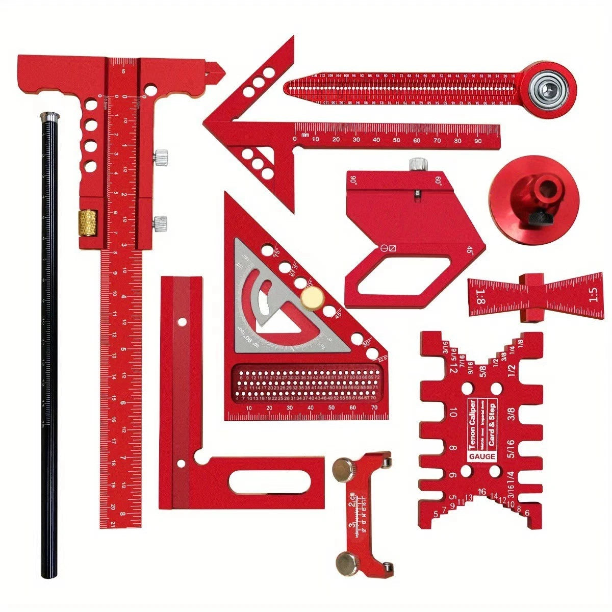 New 9PC Aluminum Woodworking Layout Tool Set Square &amp; Angle Rulers With Center