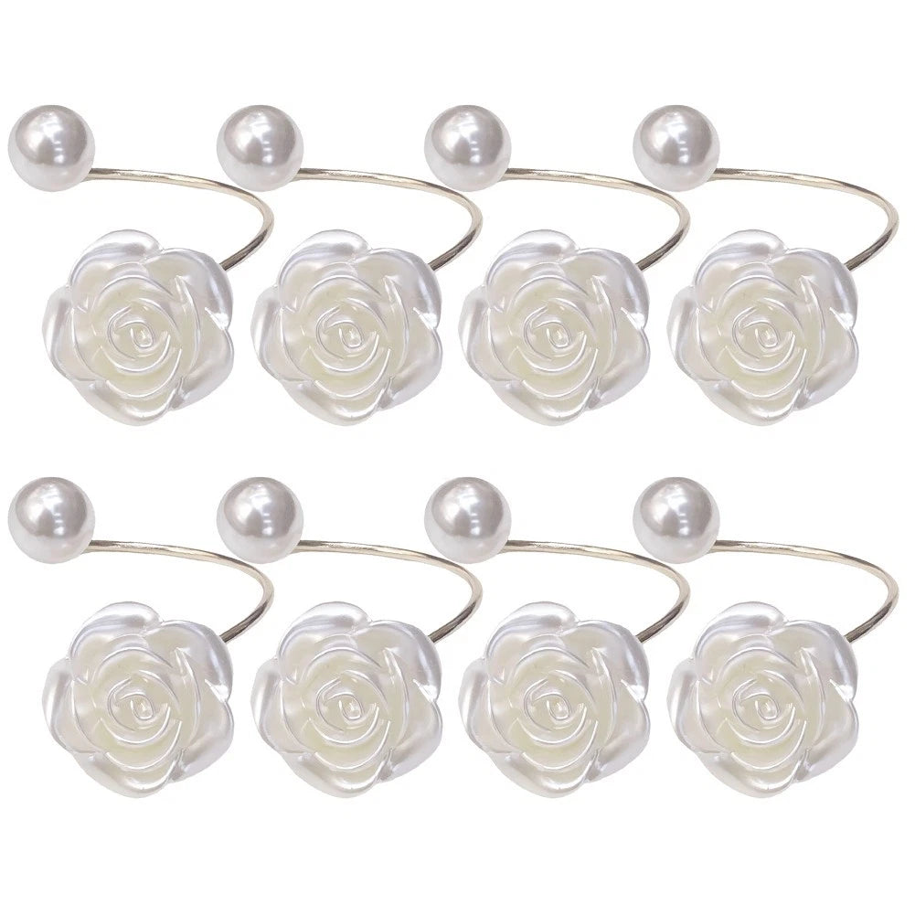 8 Pack Pearl Napkin Rings Exquisite White Napkin Holder Rings For