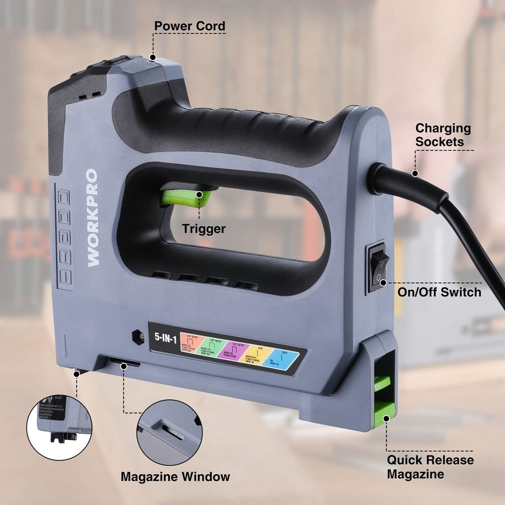 WORKPRO 5 in 1 110V Electric Staple Gun Corded Brad Nailer Gun 2000