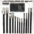 12pc Heavy Duty Punch & Chisel Set Industrial Cold Chisel Pin Center Punches