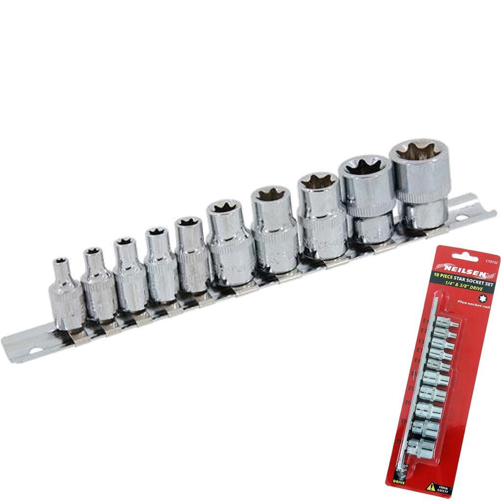 Neilsen E Torx Socket Set Star Bit External Hex Torque E4 - E18 1/4"