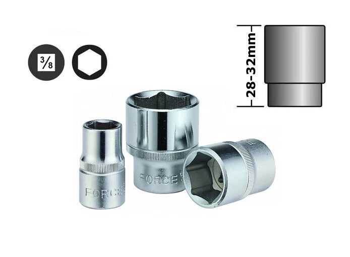 Force / Selta 3/8" Dr. 6pt Flank Socket Metric & Imperial Size Options