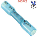 Blue Heat Shrink Butt Wire Connectors Crimp Terminals 14-16 Gauge Awg
