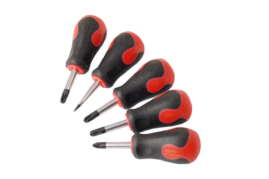 Professional Cr-V Stubby Screwdriver 35mm Magnetic Tip Ph2,3,Pz2,3, F6 5pc Set