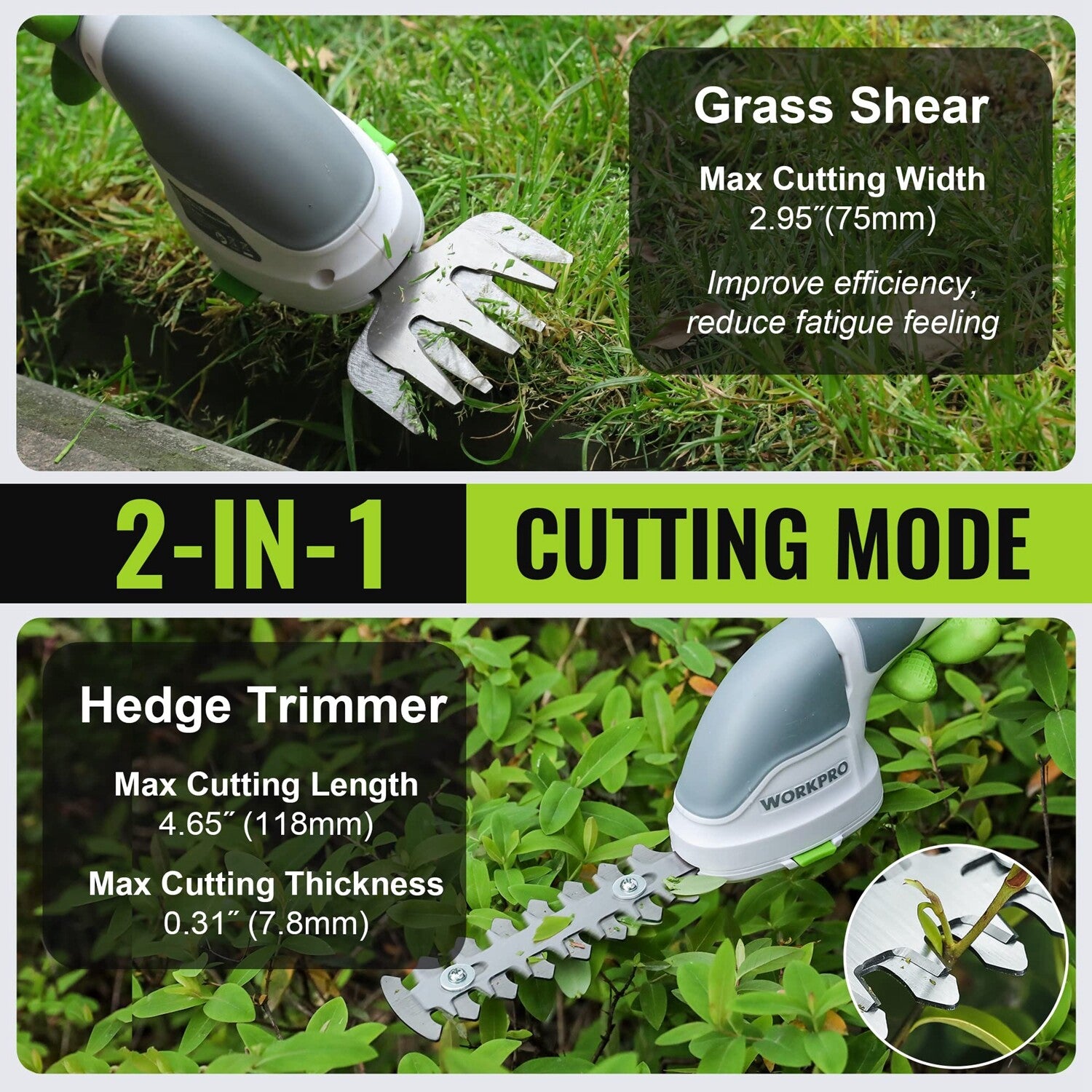 WORKPRO 2 in 1 Handheld Hedge Trimmer Electric Grass Trimmer