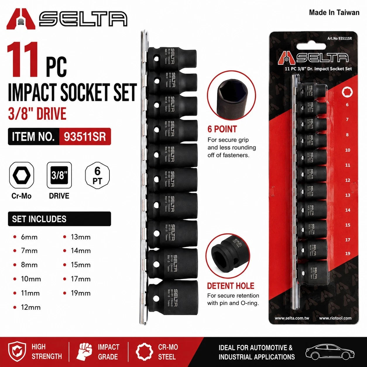 Selta Taiwan 6-7-8-10-11-12<wbr/>-13-14-15-17-1<wbr/>9mm Cr-mo 3/8"