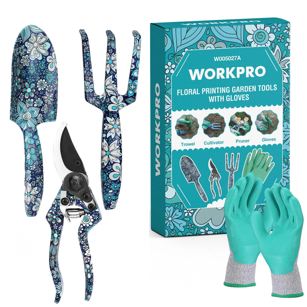 WORKPRO 4 PIECES Aluminum Garden Tool Set Heavy Duty Hand Garden Tool Sets w/Box