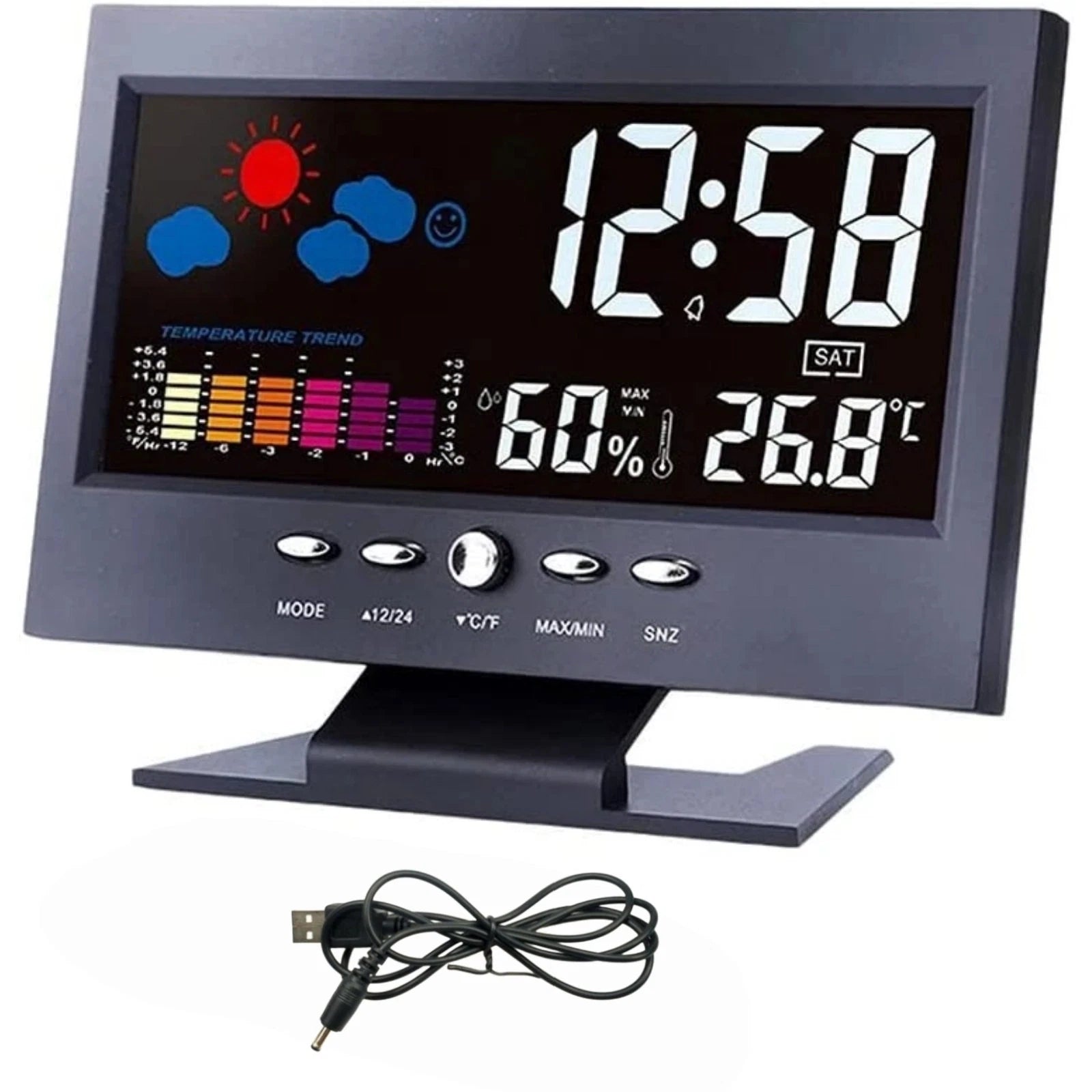 Led Digital Clock With Thermometer Hygrometer Weather Display & Voice
