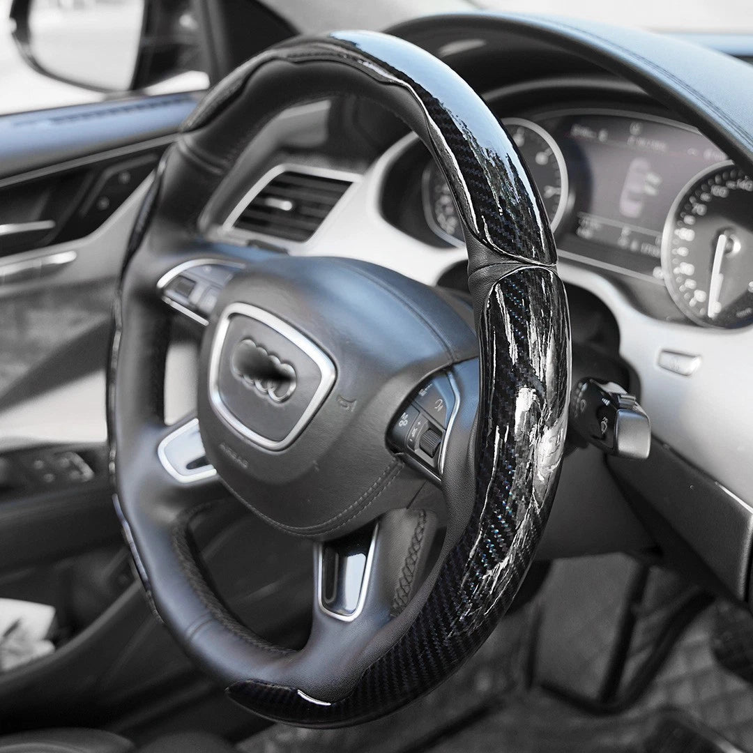 All Model Fit Glossy Carbon Fiber Texture Steering Wheel Cover Anti