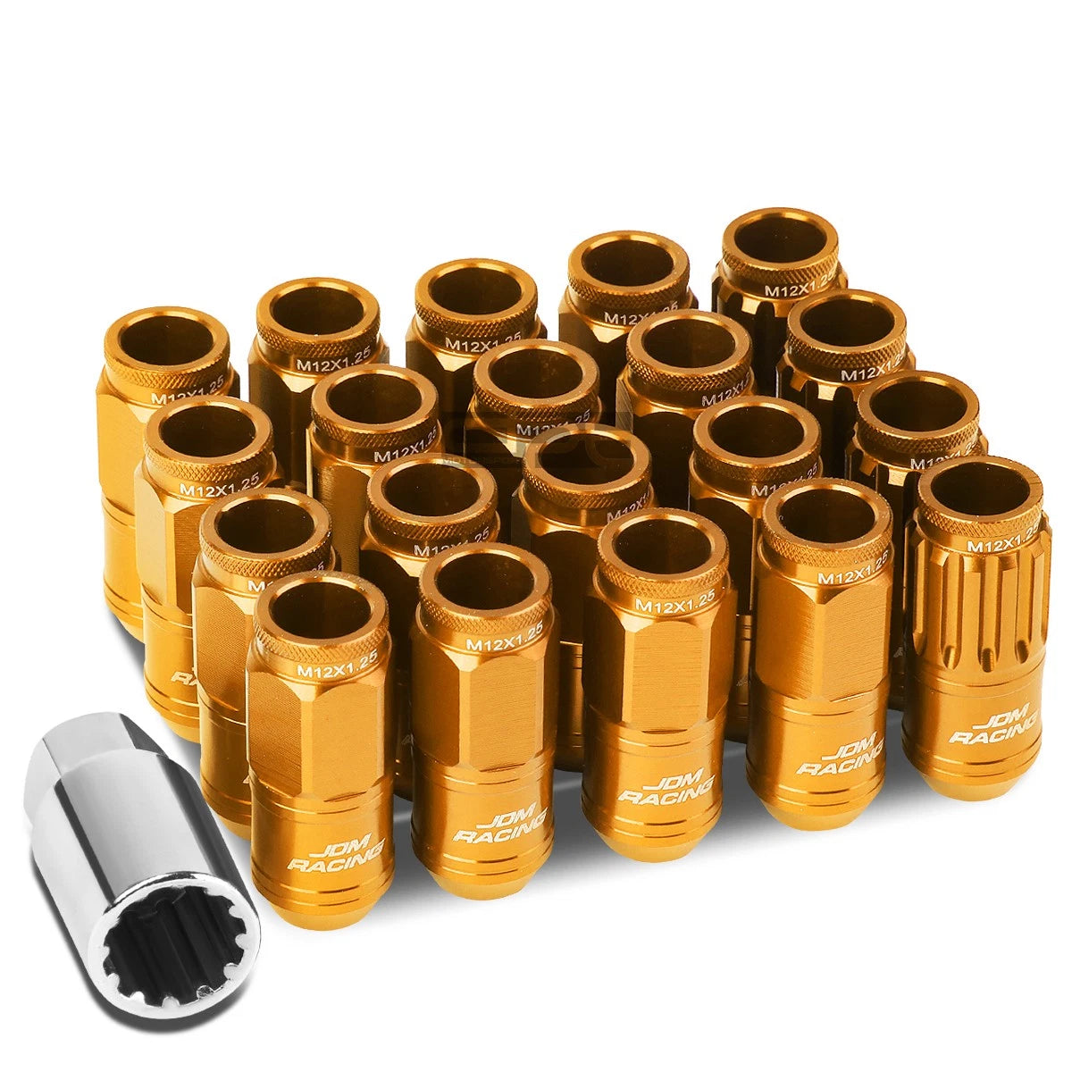 Aluminum Orange 16 Lug+4 Lock Nuts+adapter M12x1.25 21mm Od/50mm Tall