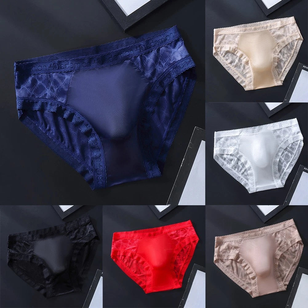 Men Ice Silk Mesh Briefs Seamless Sheer Lightweight 3d Bulge Pouch