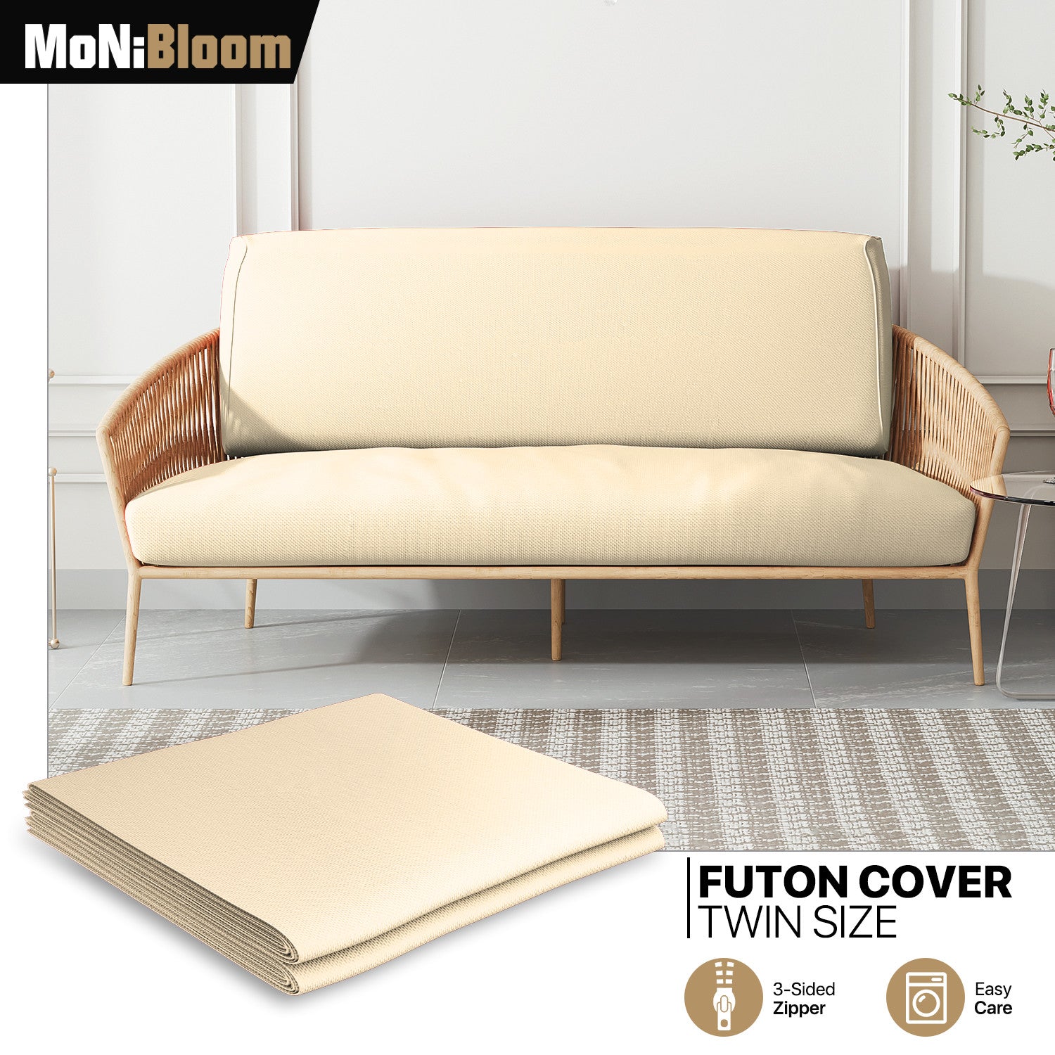 Ivory Twin Size Slipcover Futon Cover