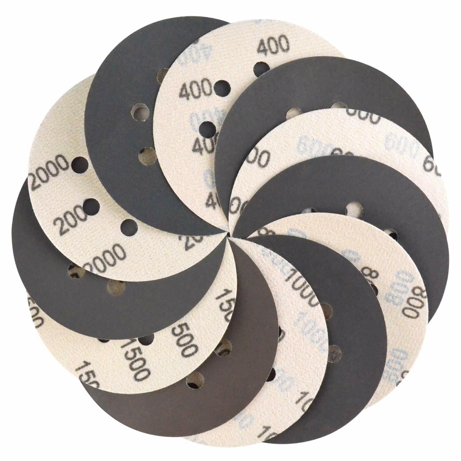 5in 400-2000 Grit Sanding Discs Hook Loop Wet Dry Sandpaper Orbital