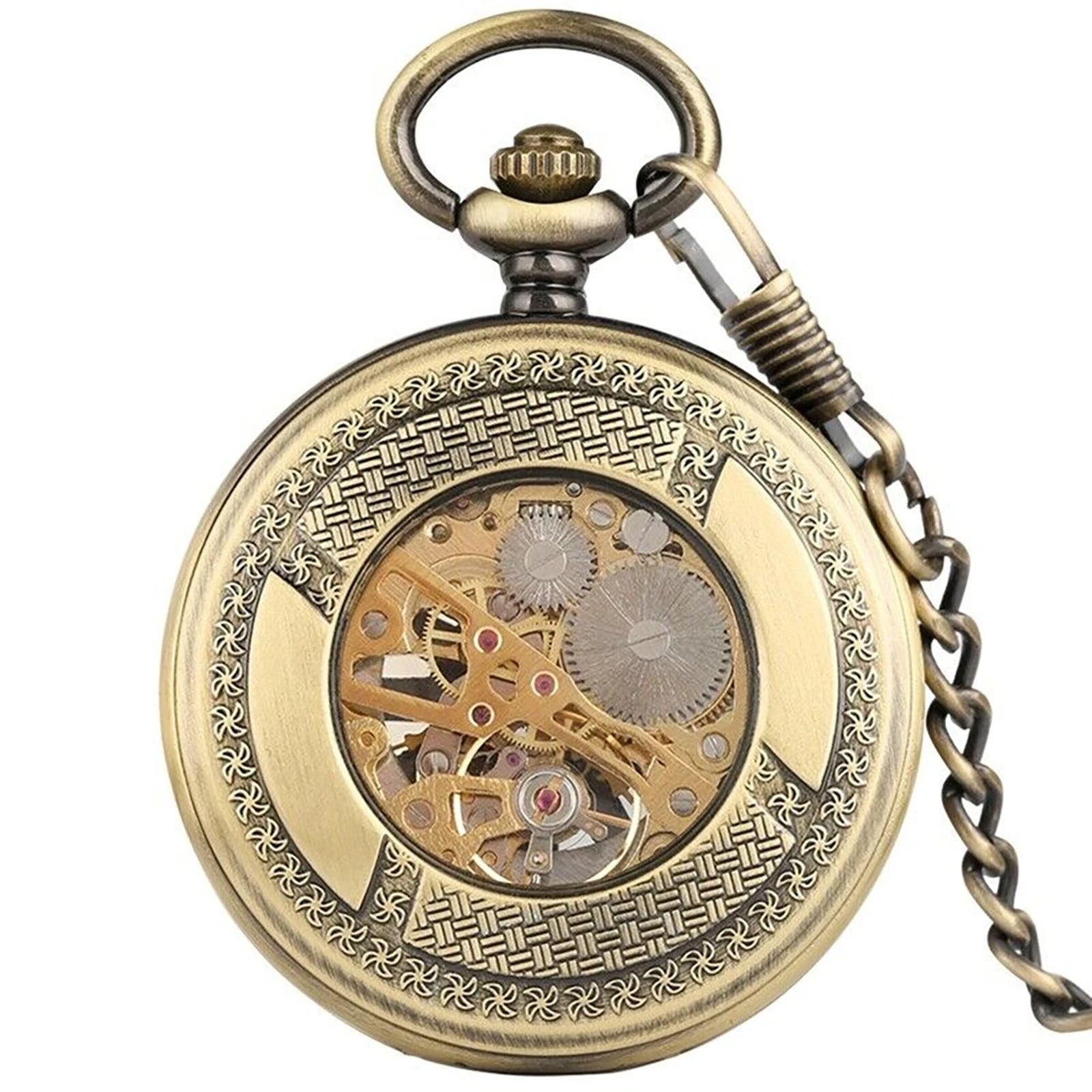 Luxury Vintage Mechanical Alloy Skeleton Roman Numeral Pocket Watch
