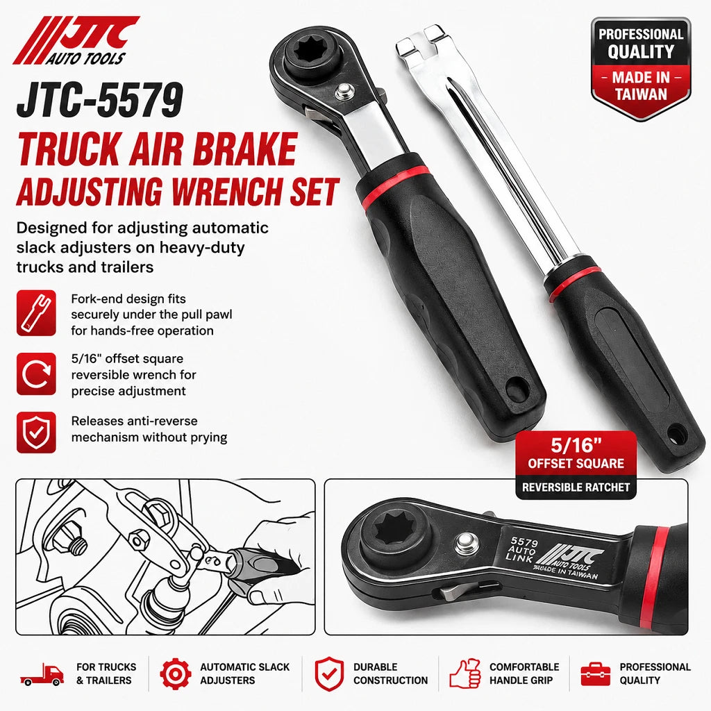 Jtc-5579 Truck Air Brake Adjusting 5/16" Offset Ratcheting Wrench Set