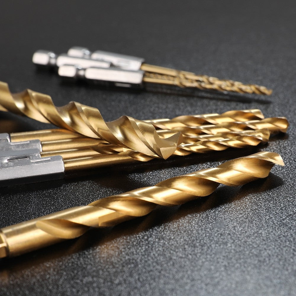 Workpro 9PCS 1/4" Hex Shank Drill Bits 1/16"-3/8" Titanium Plating Hss
