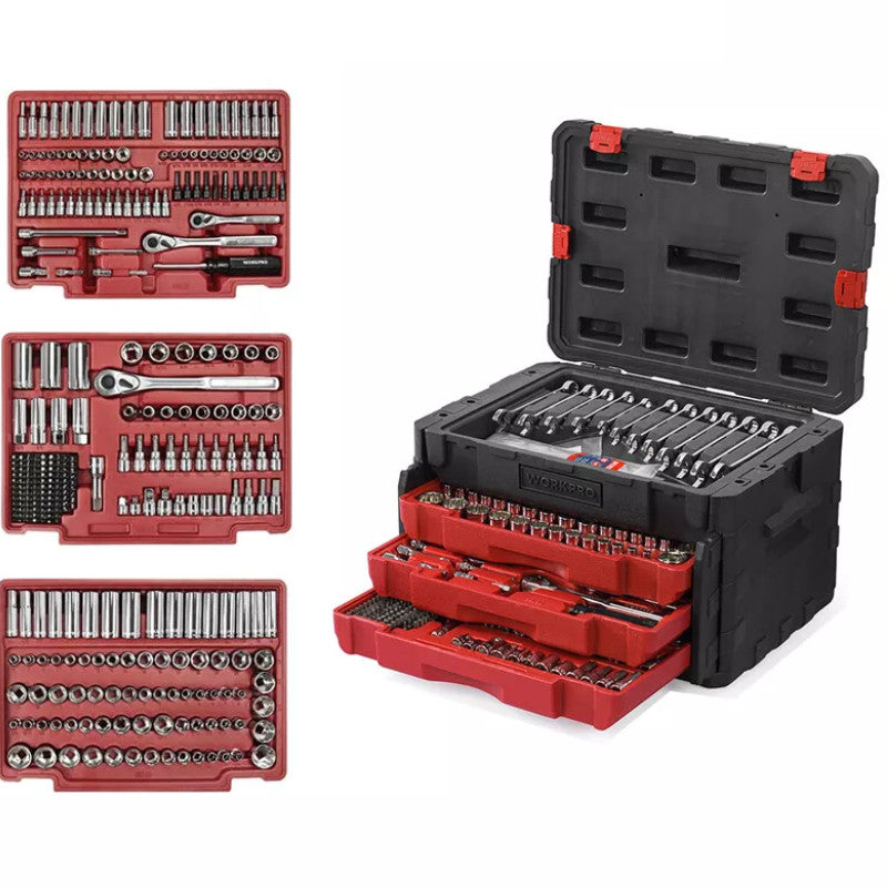 WORKPRO 450PC Mechanics Tool Set Automotive Tool Kit 3Drawer Heavy