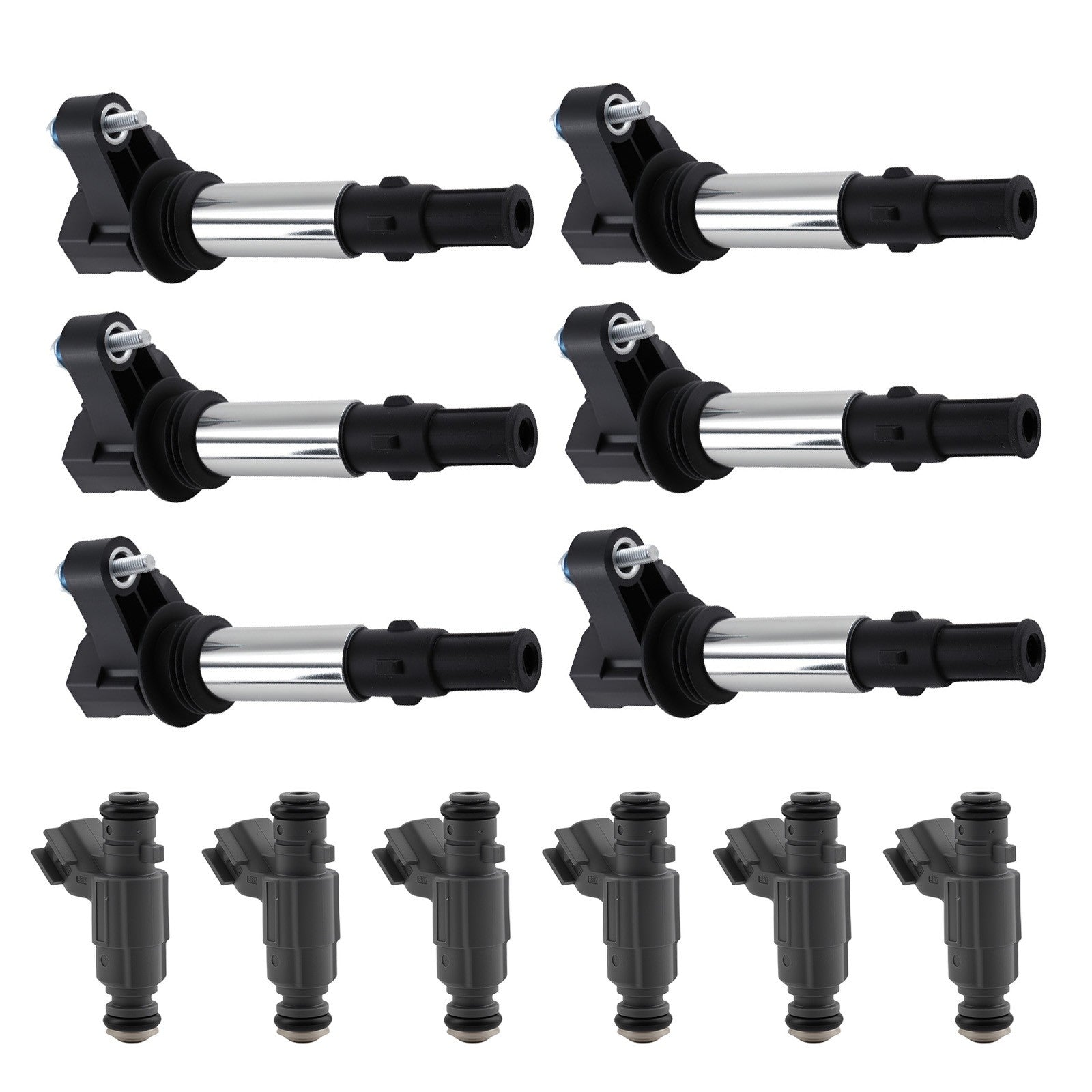 6pcs Fuel Injectors & 6pcs Ignition Coils Set for Cadillac CTS SRX