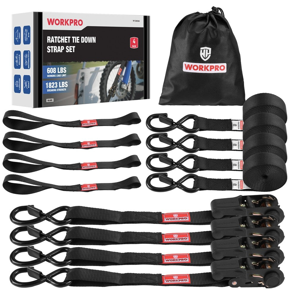 WORKPRO Heavy Duty Ratchet Tie Down Straps 4-Pack by WORKPRO
