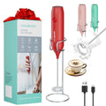 Haushof Handheld Rechargeable Milk Frother Wand With Stand Electric