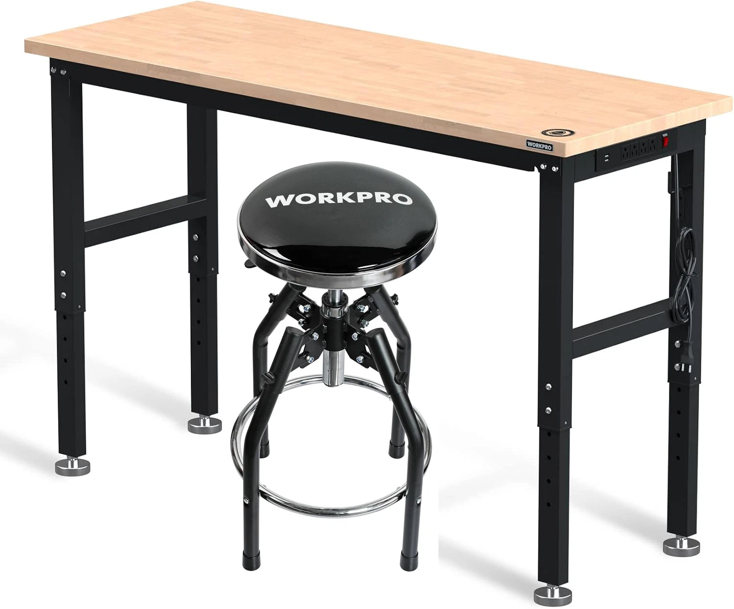 Workpro 60" Adjustable Workbench 29in To 33.86in Shop Stool Garage