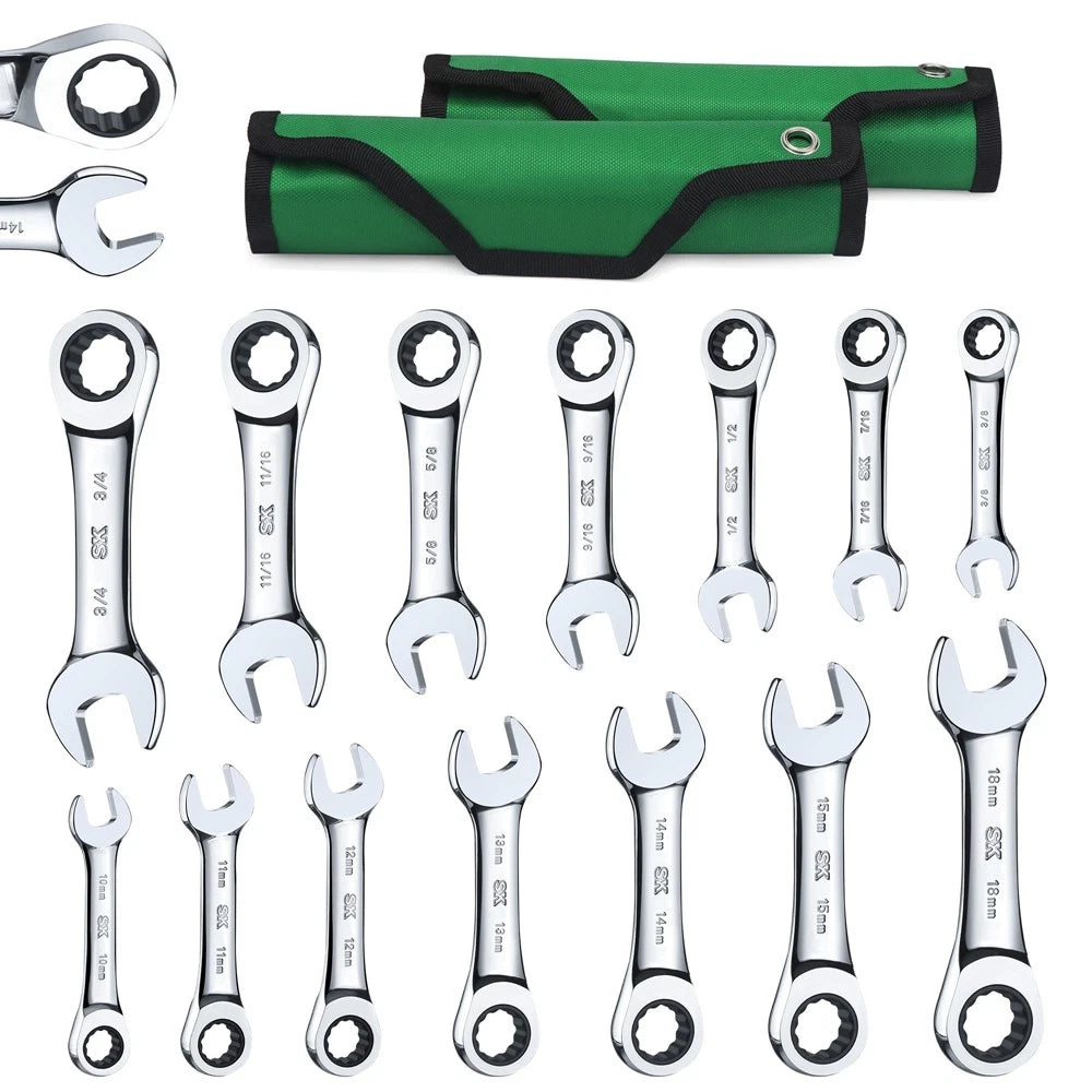 Sk Stubby Ratcheting Combination Wrench Set Sae | Built Supply Co